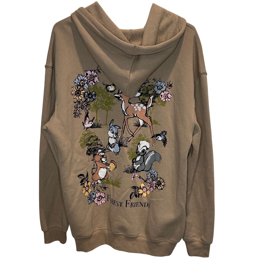 Disney Bambi Forest Friends Full Zip Hoodie Women's Size Medium Tan Fleece lined - Picture 3 of 6